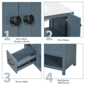 English Elm 30 Inch Freestanding Bathroom Vanity Ceramic Undermount Sink Open Shelf Soft Close Blue Gray N725P451494C