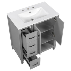 English Elm 30 Inch Freestanding Bathroom Vanity Ceramic Undermount Sink Open Shelf Soft Close Gray N725P451494E