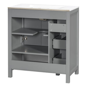 English Elm 30 Inch Freestanding Bathroom Vanity Ceramic Undermount Sink Open Shelf Soft Close Gray N725P451494E