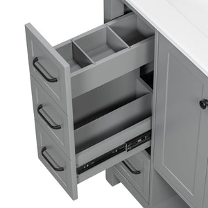 English Elm 30 Inch Freestanding Bathroom Vanity Ceramic Undermount Sink Open Shelf Soft Close Gray N725P451494E