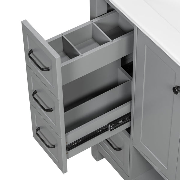English Elm 30 Inch Freestanding Bathroom Vanity Ceramic Undermount Sink Open Shelf Soft Close Gray N725P451494E