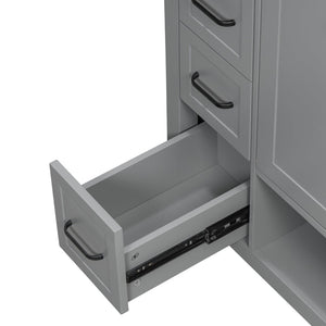 English Elm 30 Inch Freestanding Bathroom Vanity Ceramic Undermount Sink Open Shelf Soft Close Gray N725P451494E