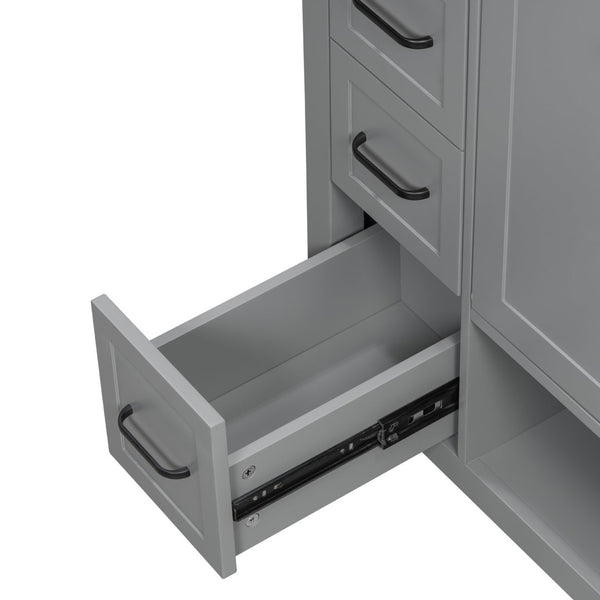 English Elm 30 Inch Freestanding Bathroom Vanity Ceramic Undermount Sink Open Shelf Soft Close Gray N725P451494E