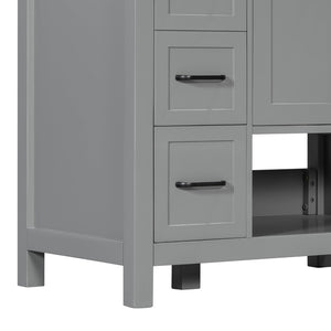 English Elm 30 Inch Freestanding Bathroom Vanity Ceramic Undermount Sink Open Shelf Soft Close Gray N725P451494E