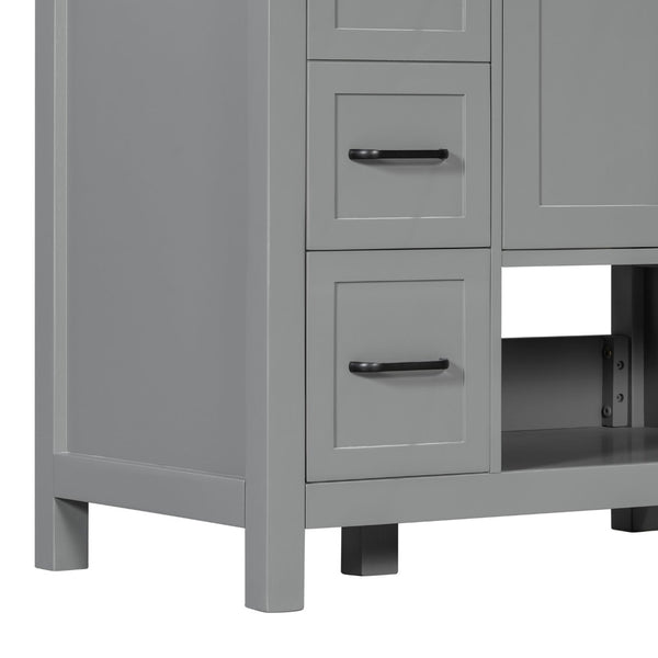 English Elm 30 Inch Freestanding Bathroom Vanity Ceramic Undermount Sink Open Shelf Soft Close Gray N725P451494E