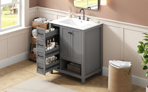 English Elm 30 Inch Freestanding Bathroom Vanity Ceramic Undermount Sink Open Shelf Soft Close Gray N725P451494E