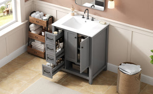 English Elm 30 Inch Freestanding Bathroom Vanity Ceramic Undermount Sink Open Shelf Soft Close Gray N725P451494E