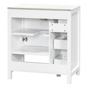 English Elm 30 Inch Freestanding Bathroom Vanity Ceramic Undermount Sink Open Shelf Soft Close White N725P451494K