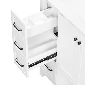 English Elm 30 Inch Freestanding Bathroom Vanity Ceramic Undermount Sink Open Shelf Soft Close White N725P451494K