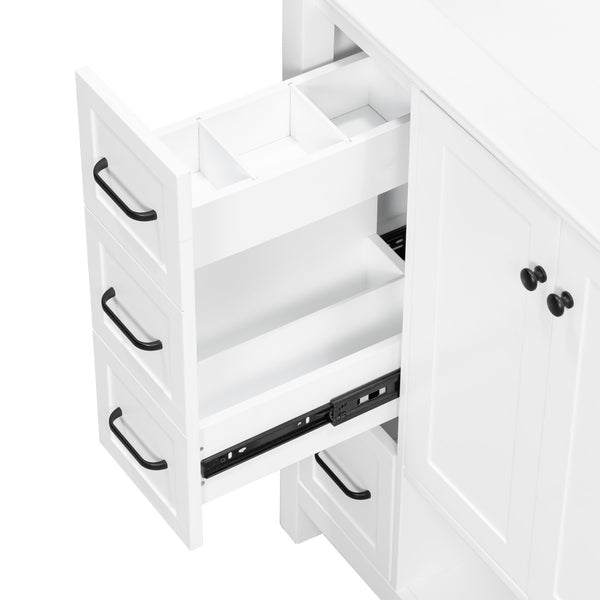 English Elm 30 Inch Freestanding Bathroom Vanity Ceramic Undermount Sink Open Shelf Soft Close White N725P451494K