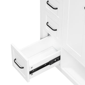 English Elm 30 Inch Freestanding Bathroom Vanity Ceramic Undermount Sink Open Shelf Soft Close White N725P451494K