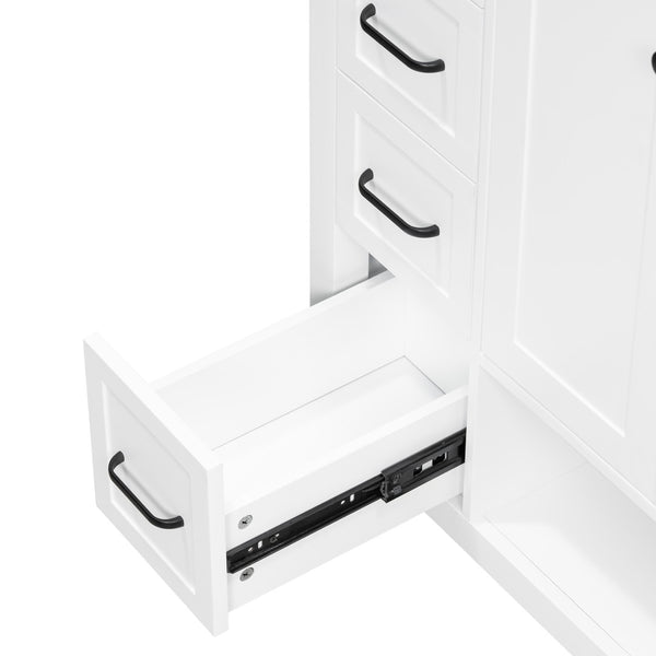 English Elm 30 Inch Freestanding Bathroom Vanity Ceramic Undermount Sink Open Shelf Soft Close White N725P451494K