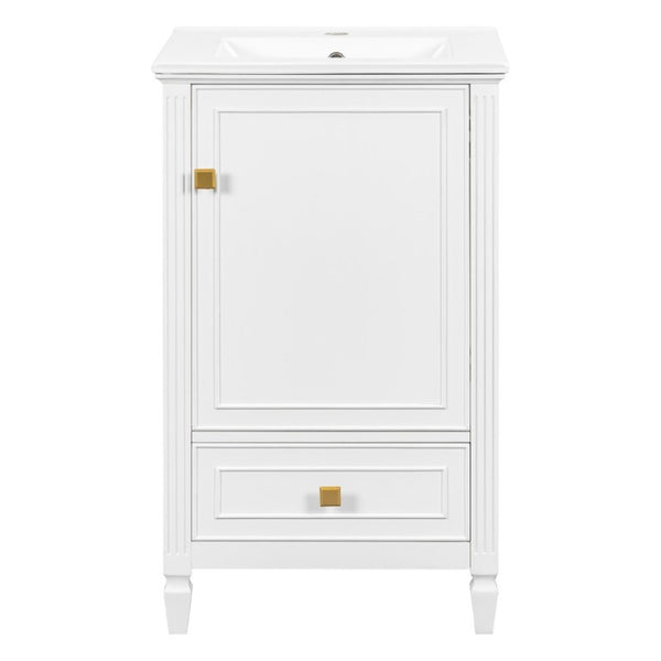 English Elm 20 Inch Freestanding Bathroom Vanity with Ceramic Sink Retro Legs and Soft Close Storage N725P452402K