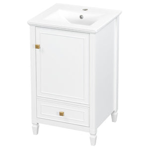 English Elm 20 Inch Freestanding Bathroom Vanity with Ceramic Sink Retro Legs and Soft Close Storage N725P452402K