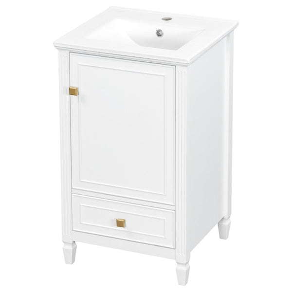 English Elm 20 Inch Freestanding Bathroom Vanity with Ceramic Sink Retro Legs and Soft Close Storage N725P452402K
