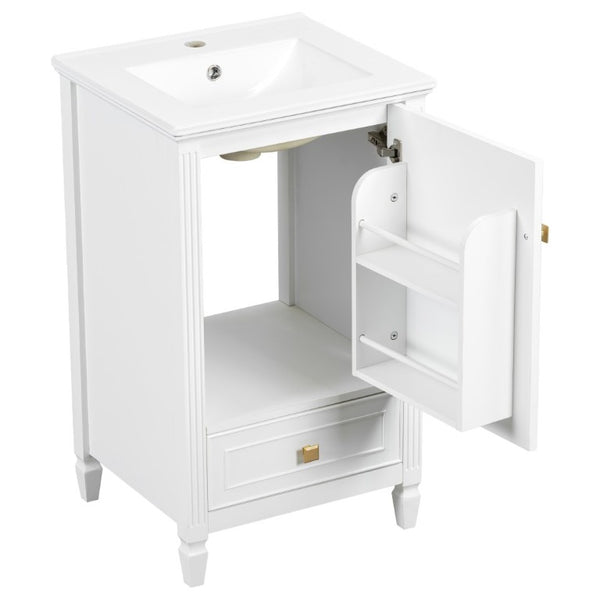 English Elm 20 Inch Freestanding Bathroom Vanity with Ceramic Sink Retro Legs and Soft Close Storage N725P452402K