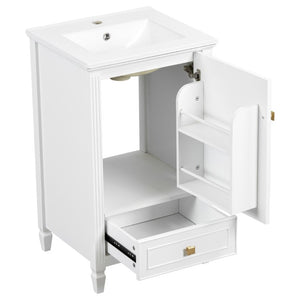 English Elm 20 Inch Freestanding Bathroom Vanity with Ceramic Sink Retro Legs and Soft Close Storage N725P452402K