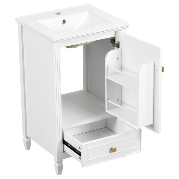 English Elm 20 Inch Freestanding Bathroom Vanity with Ceramic Sink Retro Legs and Soft Close Storage N725P452402K
