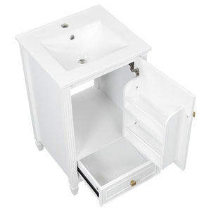 English Elm 20 Inch Freestanding Bathroom Vanity with Ceramic Sink Retro Legs and Soft Close Storage N725P452402K