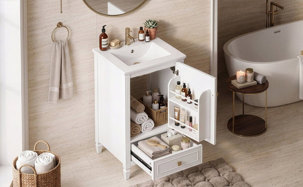 English Elm 20 Inch Freestanding Bathroom Vanity with Ceramic Sink Retro Legs and Soft Close Storage N725P452402K