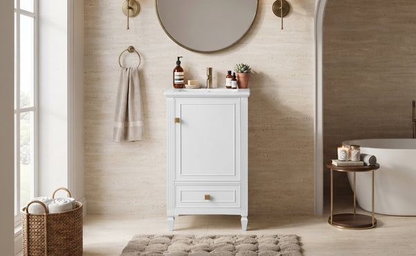 English Elm 20 Inch Freestanding Bathroom Vanity with Ceramic Sink Retro Legs and Soft Close Storage N725P452402K
