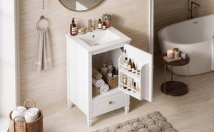 English Elm 20 Inch Freestanding Bathroom Vanity with Ceramic Sink Retro Legs and Soft Close Storage N725P452402K