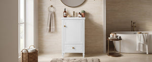 English Elm 20 Inch Freestanding Bathroom Vanity with Ceramic Sink Retro Legs and Soft Close Storage N725P452402K