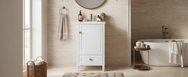 English Elm 20 Inch Freestanding Bathroom Vanity with Ceramic Sink Retro Legs and Soft Close Storage N725P452402K