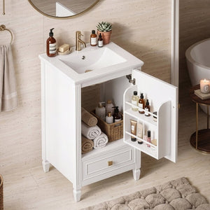 English Elm 20 Inch Freestanding Bathroom Vanity with Ceramic Sink Retro Legs and Soft Close Storage N725P452402K
