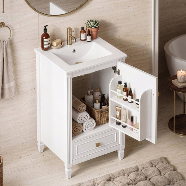 English Elm 20 Inch Freestanding Bathroom Vanity with Ceramic Sink Retro Legs and Soft Close Storage N725P452402K