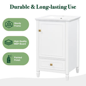 English Elm 20 Inch Freestanding Bathroom Vanity with Ceramic Sink Retro Legs and Soft Close Storage N725P452402K