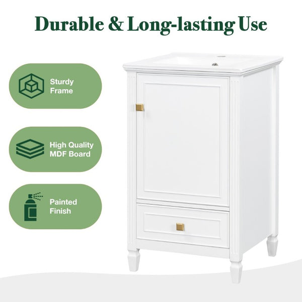 English Elm 20 Inch Freestanding Bathroom Vanity with Ceramic Sink Retro Legs and Soft Close Storage N725P452402K