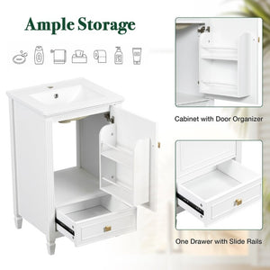 English Elm 20 Inch Freestanding Bathroom Vanity with Ceramic Sink Retro Legs and Soft Close Storage N725P452402K