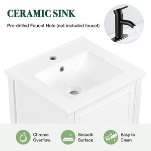 English Elm 20 Inch Freestanding Bathroom Vanity with Ceramic Sink Retro Legs and Soft Close Storage N725P452402K