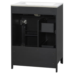 English Elm 24 Inch Freestanding Bathroom Vanity with Ceramic Sink Soft Close Cabinet Gold Handles Black N725P452408B