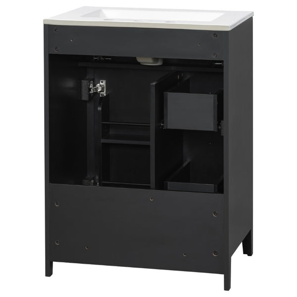 English Elm 24 Inch Freestanding Bathroom Vanity with Ceramic Sink Soft Close Cabinet Gold Handles Black N725P452408B