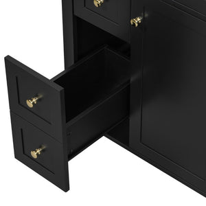 English Elm 24 Inch Freestanding Bathroom Vanity with Ceramic Sink Soft Close Cabinet Gold Handles Black N725P452408B