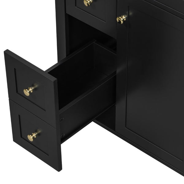 English Elm 24 Inch Freestanding Bathroom Vanity with Ceramic Sink Soft Close Cabinet Gold Handles Black N725P452408B