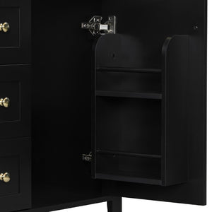 English Elm 24 Inch Freestanding Bathroom Vanity with Ceramic Sink Soft Close Cabinet Gold Handles Black N725P452408B