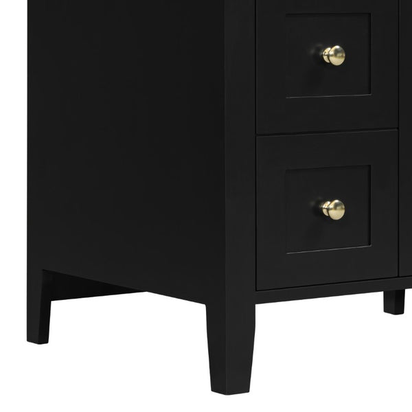 English Elm 24 Inch Freestanding Bathroom Vanity with Ceramic Sink Soft Close Cabinet Gold Handles Black N725P452408B