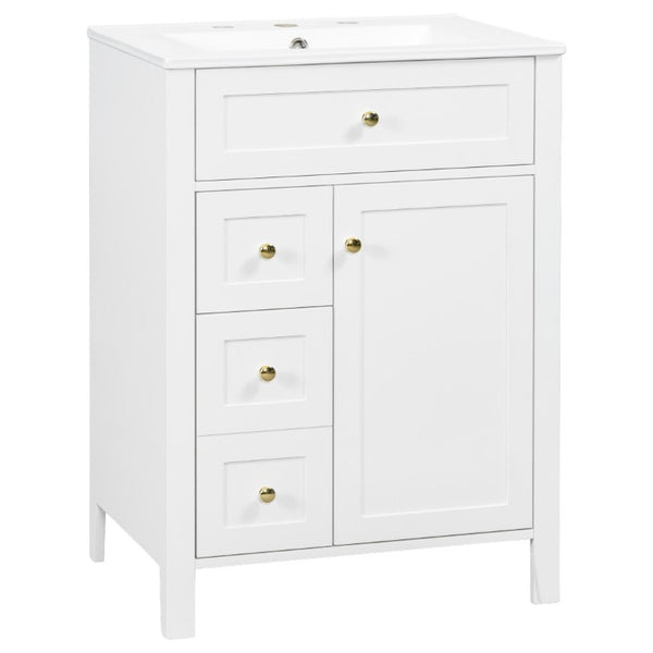English Elm 24 Inch Freestanding Bathroom Vanity with Ceramic Sink Soft Close Cabinet Gold Handles White N725P452408K
