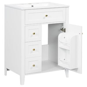 English Elm 24 Inch Freestanding Bathroom Vanity with Ceramic Sink Soft Close Cabinet Gold Handles White N725P452408K