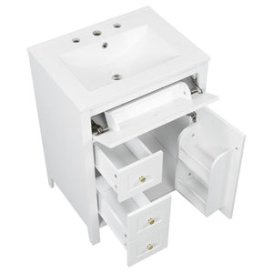 English Elm 24 Inch Freestanding Bathroom Vanity with Ceramic Sink Soft Close Cabinet Gold Handles White N725P452408K