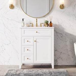 English Elm 24 Inch Freestanding Bathroom Vanity with Ceramic Sink Soft Close Cabinet Gold Handles White N725P452408K