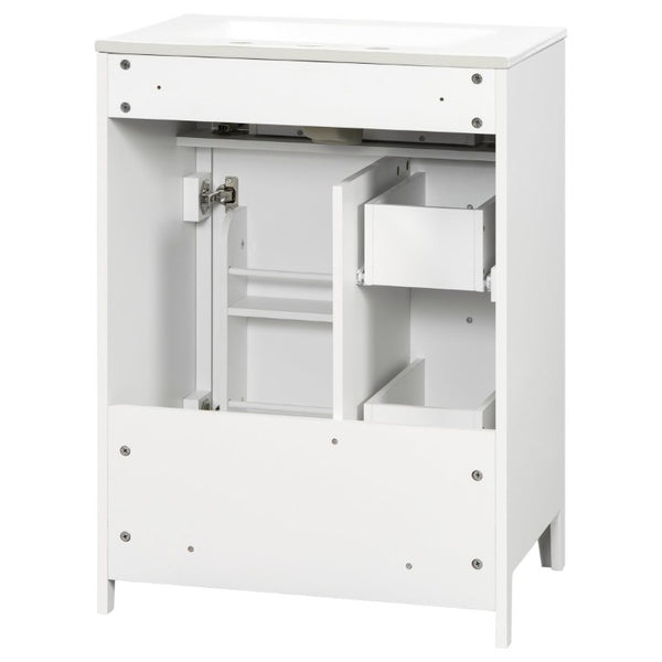 English Elm 24 Inch Freestanding Bathroom Vanity with Ceramic Sink Soft Close Cabinet Gold Handles White N725P452408K