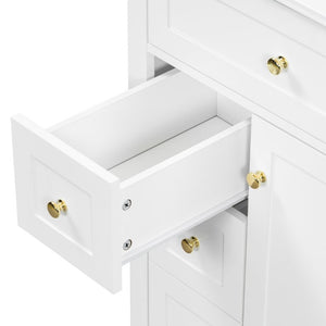 English Elm 24 Inch Freestanding Bathroom Vanity with Ceramic Sink Soft Close Cabinet Gold Handles White N725P452408K