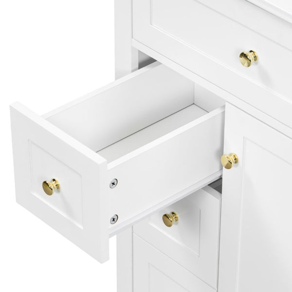 English Elm 24 Inch Freestanding Bathroom Vanity with Ceramic Sink Soft Close Cabinet Gold Handles White N725P452408K