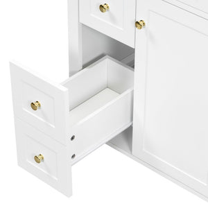 English Elm 24 Inch Freestanding Bathroom Vanity with Ceramic Sink Soft Close Cabinet Gold Handles White N725P452408K