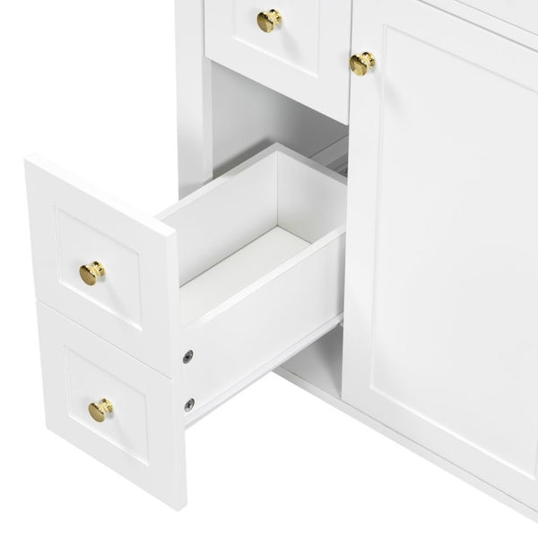 English Elm 24 Inch Freestanding Bathroom Vanity with Ceramic Sink Soft Close Cabinet Gold Handles White N725P452408K