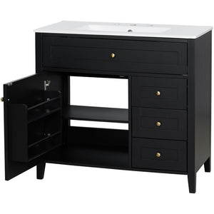 English Elm 36-Inch Freestanding Bathroom Vanity with Ceramic Sink MDF Cabinet and 3 Drawers Black N725P464930B